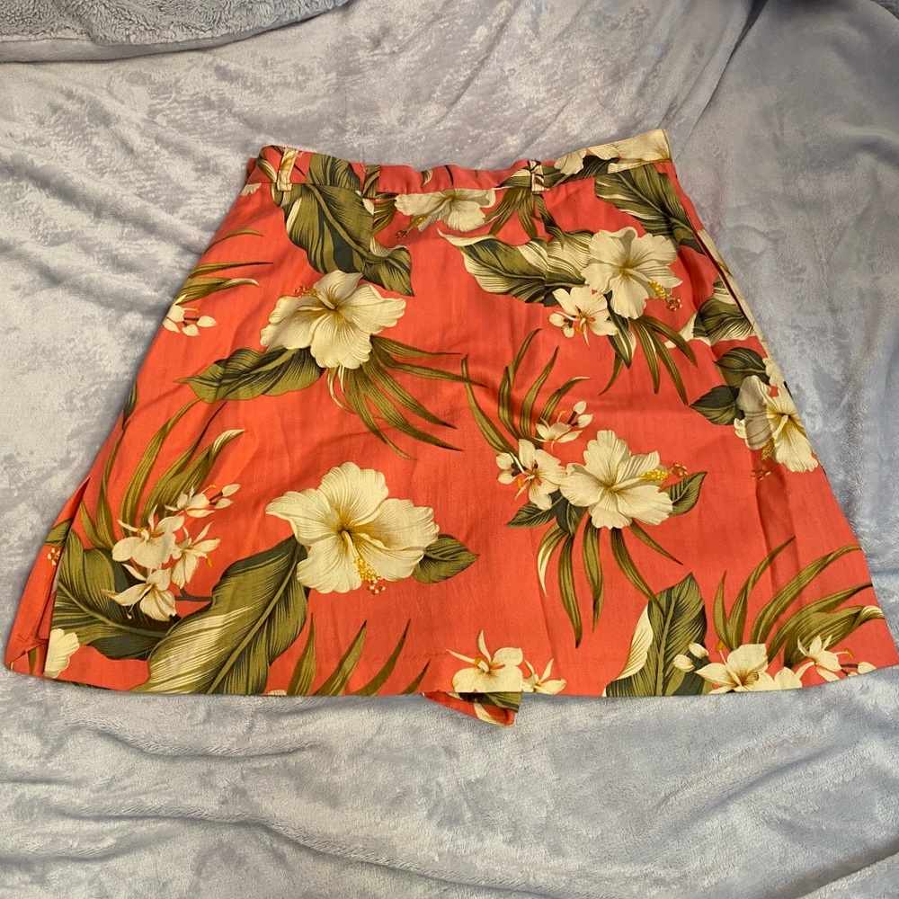 TEHAMA Orange Green A-Line Mini Skirt Resort Wear